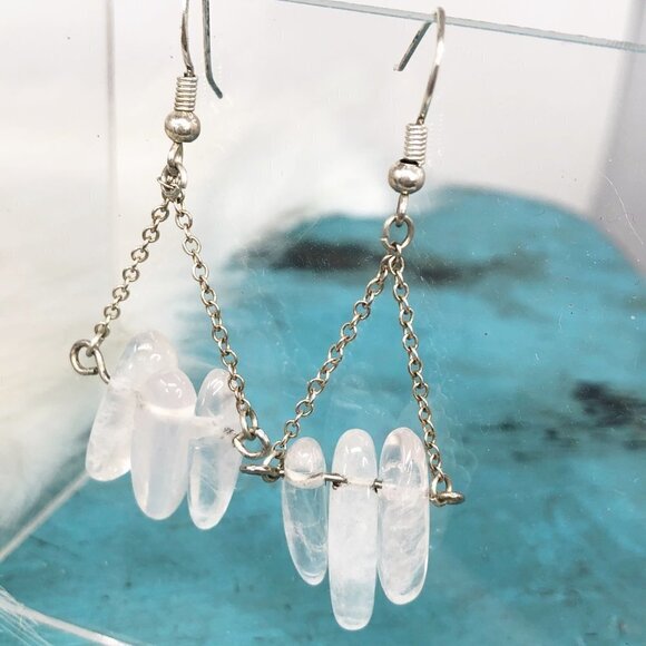 Rose Quartz 925 Pink Floating Dangle Earrings - Picture 2 of 7